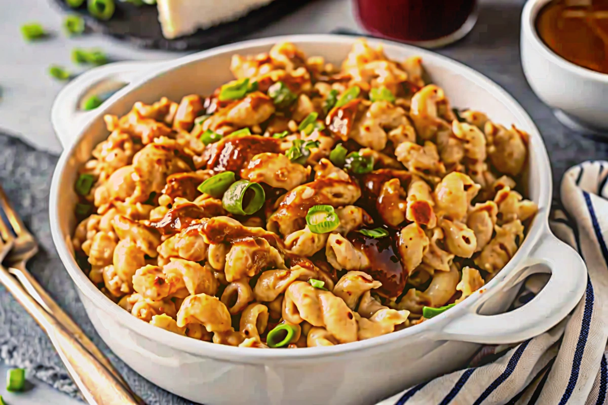 BBQ chicken mac n cheese fresh from oven