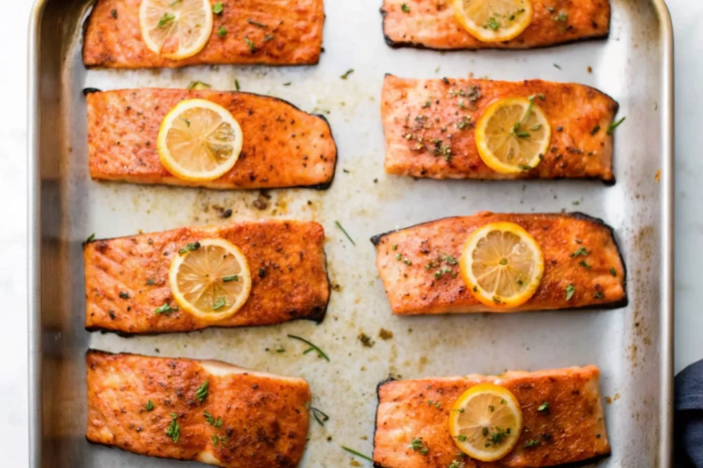Comparison showing texture differences between 350°F and 400°F baked salmon