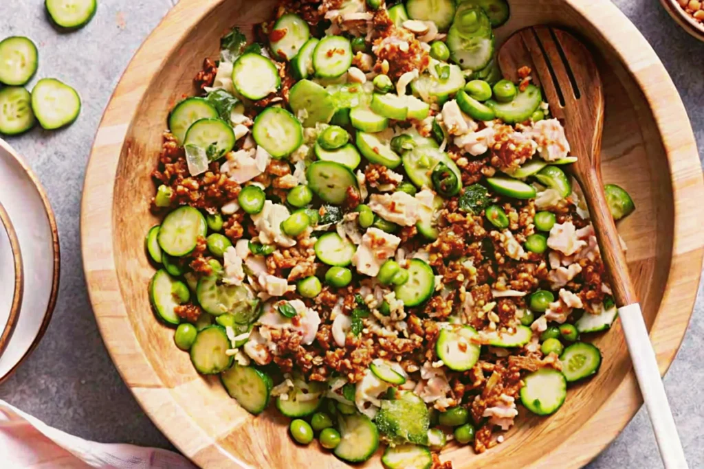 Crispy Rice Salmon Cucumber Salad