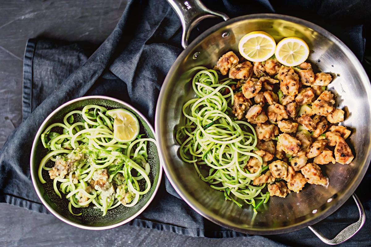 Garlic Butter Chicken Bites with Zucchini Noodles