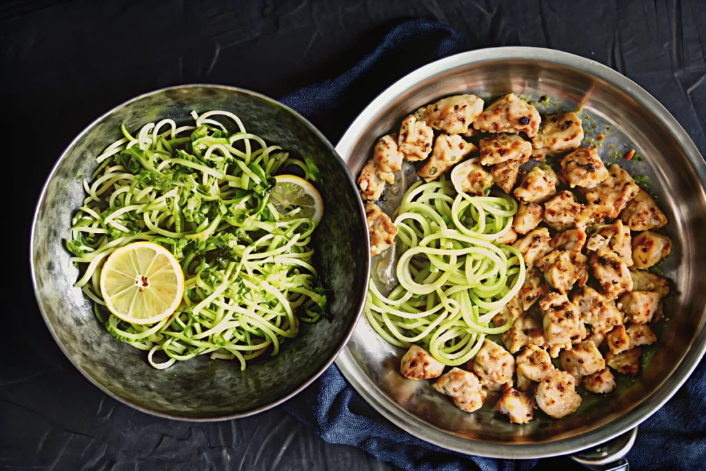 Garlic Butter Chicken Bites with Zucchini Noodles