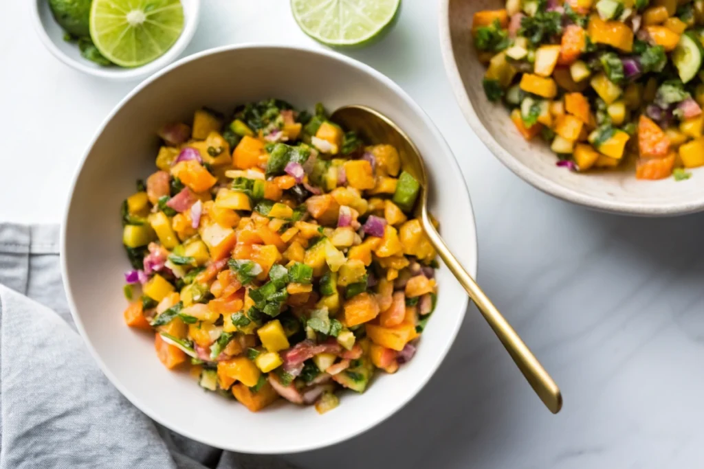 Refreshing Peach Salsa with Cucumber And Poblano