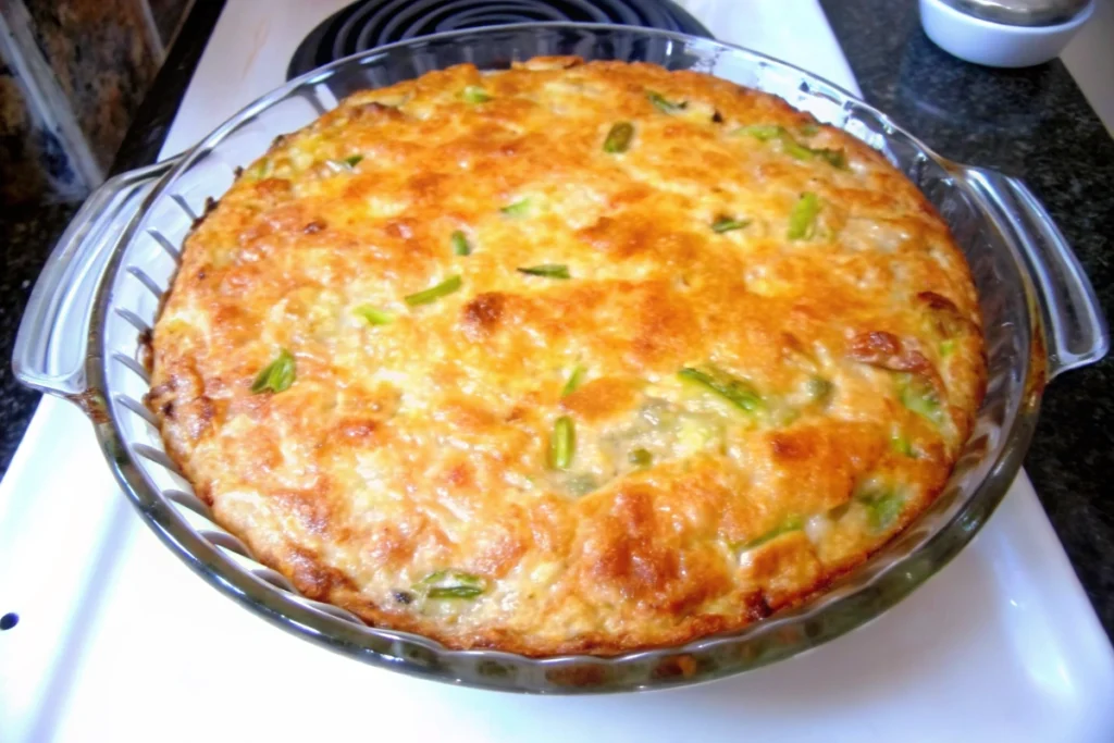 Crustless Cheesy Tomato Green Onion Pie