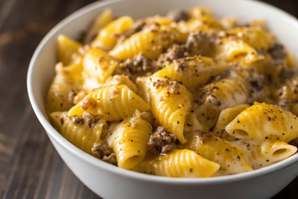 Crockpot Cheesy Ranch Beef Pasta Shells