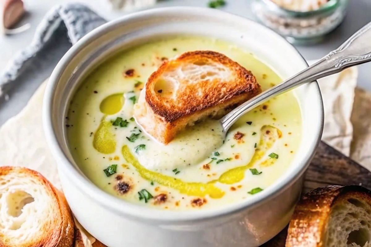 French-Inspired Garlic Soup with Toasted Croutons
