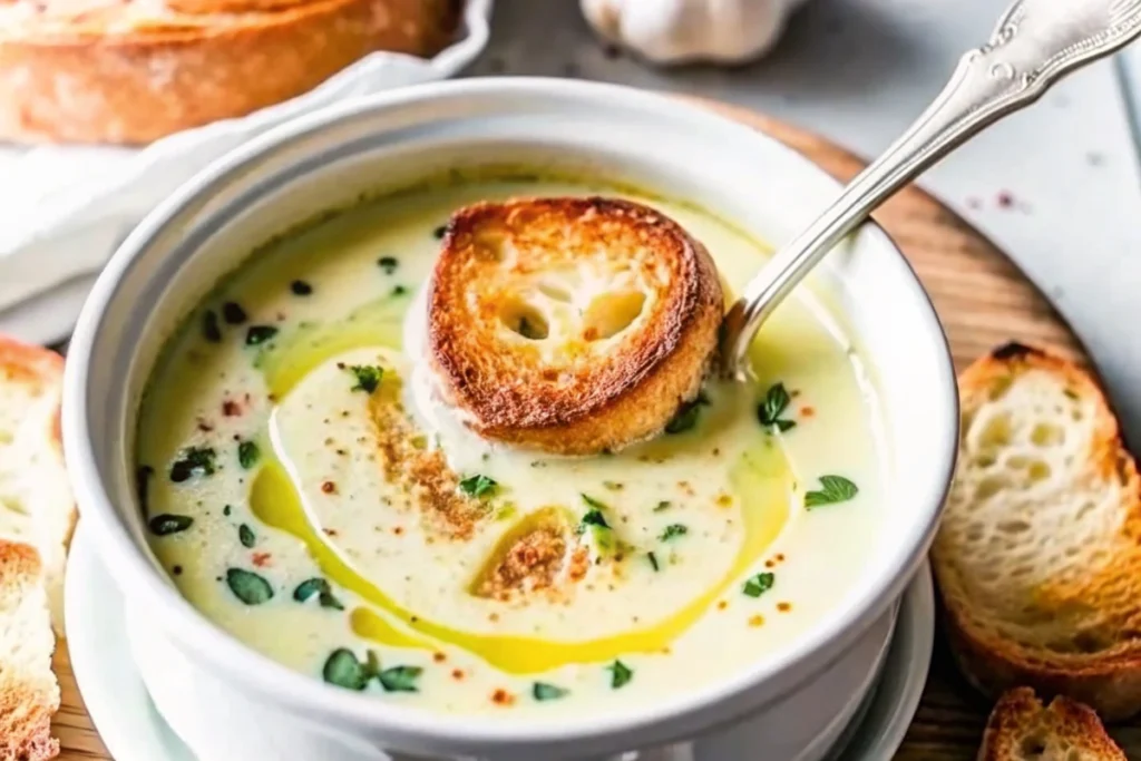 French-Inspired Garlic Soup with Toasted Croutons