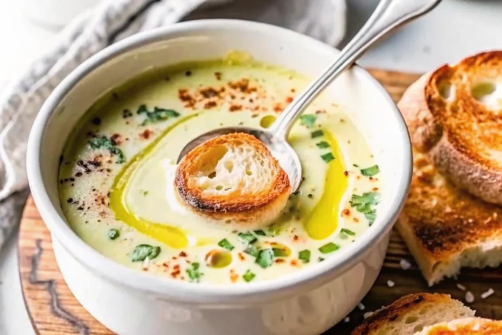 French-Inspired Garlic Soup with Toasted Croutons