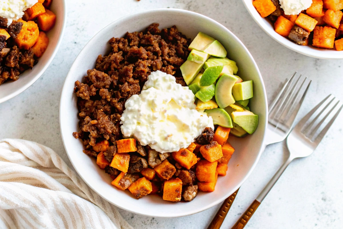 Cottage Cheese Sweet Potato Beef Bowl