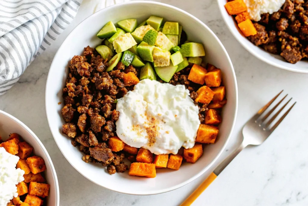 Cottage Cheese Sweet Potato Beef Bowl