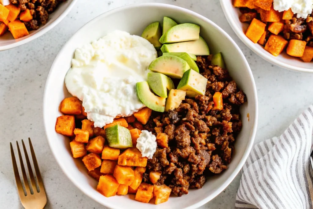 Cottage Cheese Sweet Potato Beef Bowl