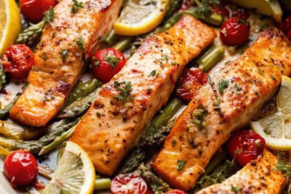 Lemon Garlic Salmon Tray Bake