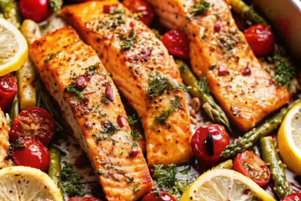 Lemon Garlic Salmon Tray Bake