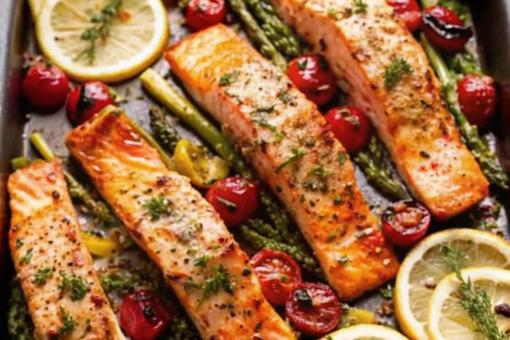 Lemon Garlic Salmon Tray Bake