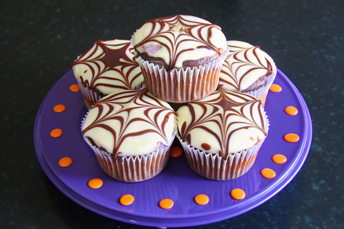 Spider Web Fudge Muffins