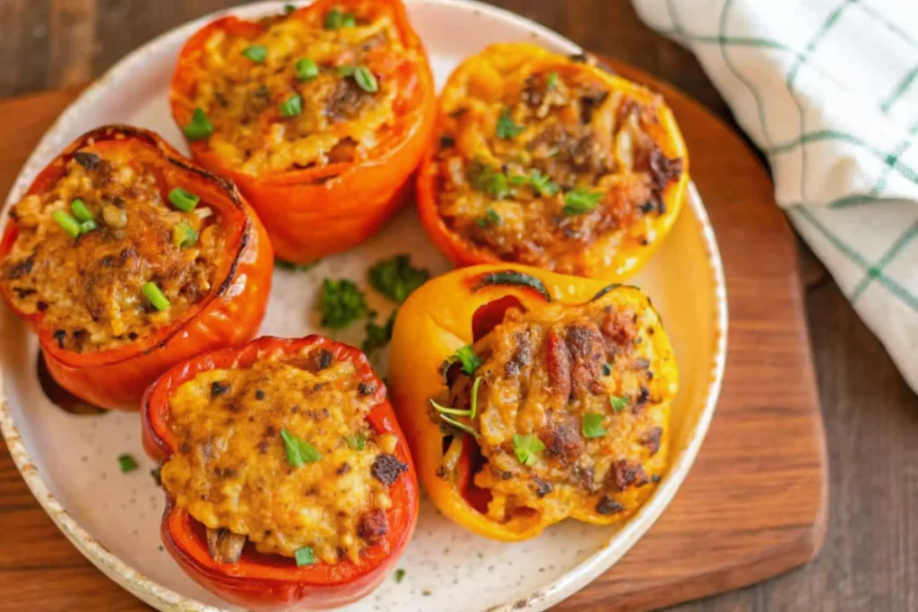 Air Fryer Stuffed Peppers with Ground Beef