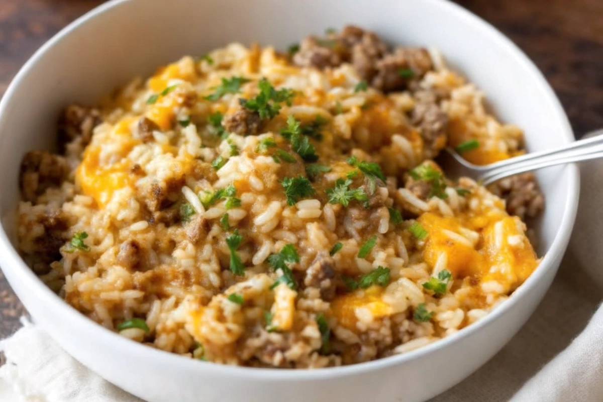 Cheesy Ground Beef and Rice Casserole