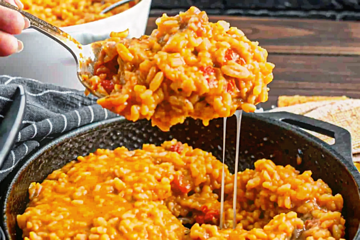 Cheesy Queso Ground Beef and Rice