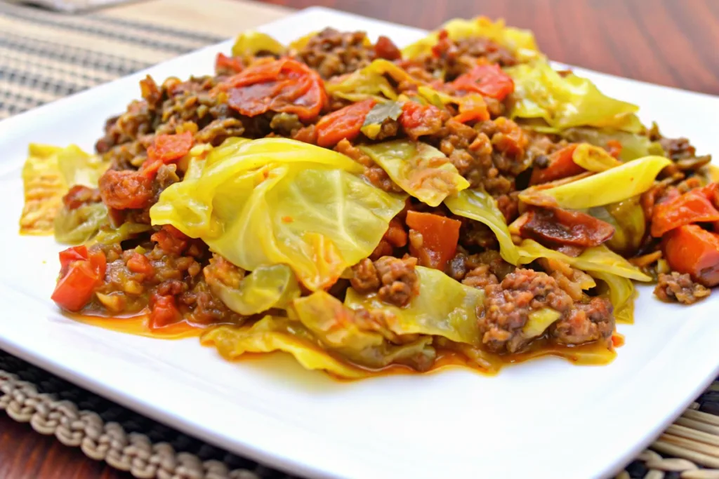 Cheesy Ground Beef and Cabbage Skillet