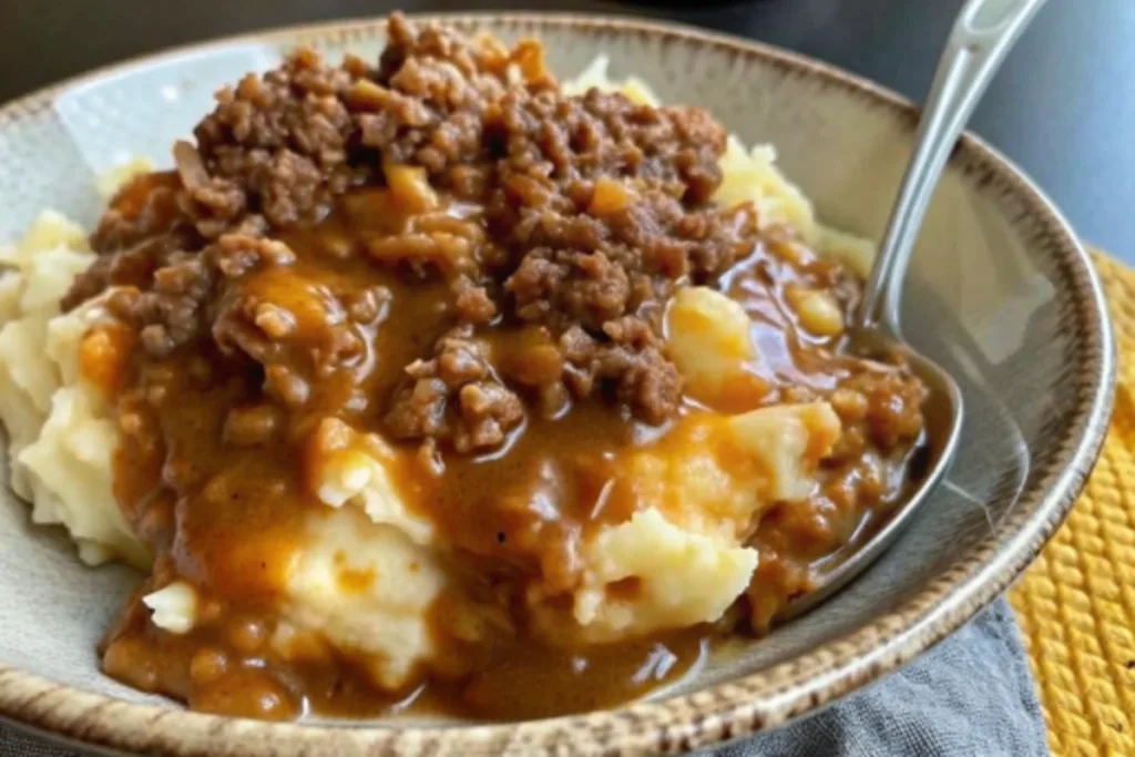 Mashed Potatoes with Ground Beef Gravy
