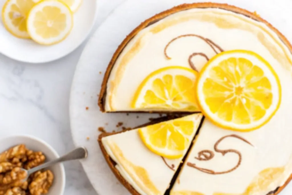 Meyer Lemon Ricotta Cheesecake with Walnut Crust