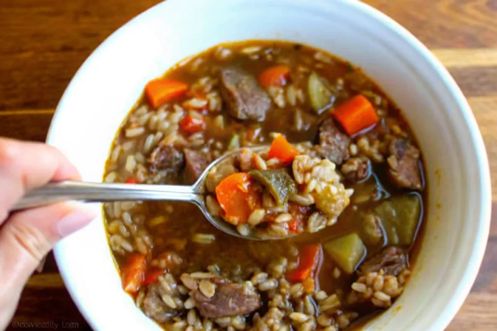 Vegetable Beef Shank Soup with Farro