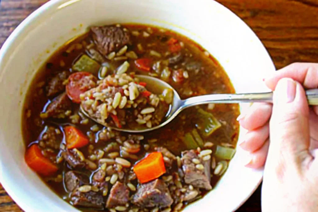 Vegetable Beef Shank Soup with Farro