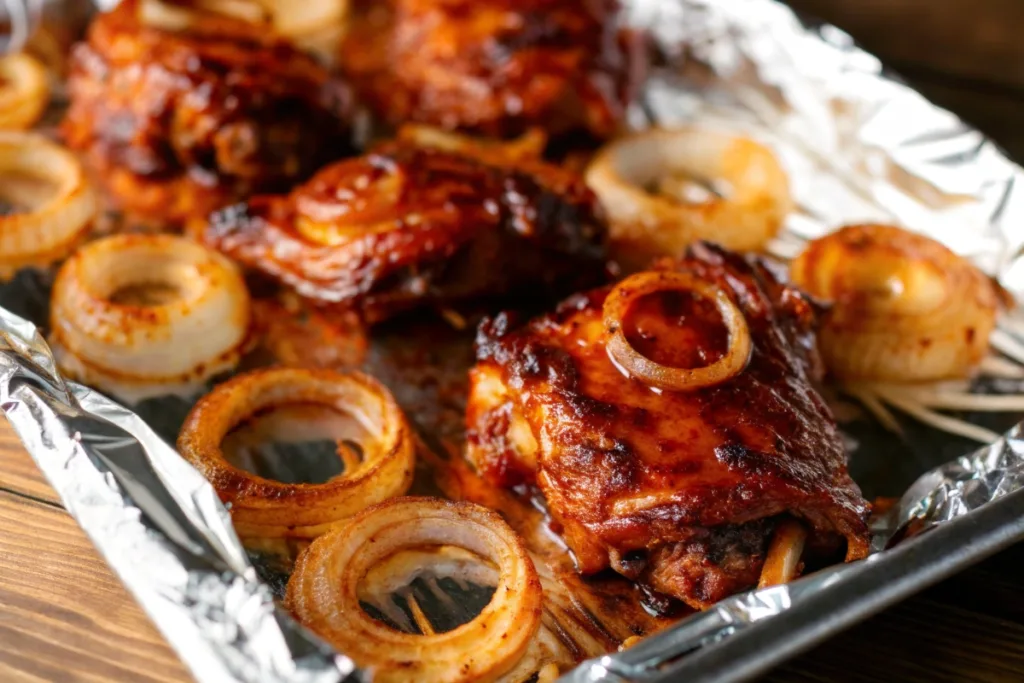 Baked Barbecue Chicken Thighs with Onions