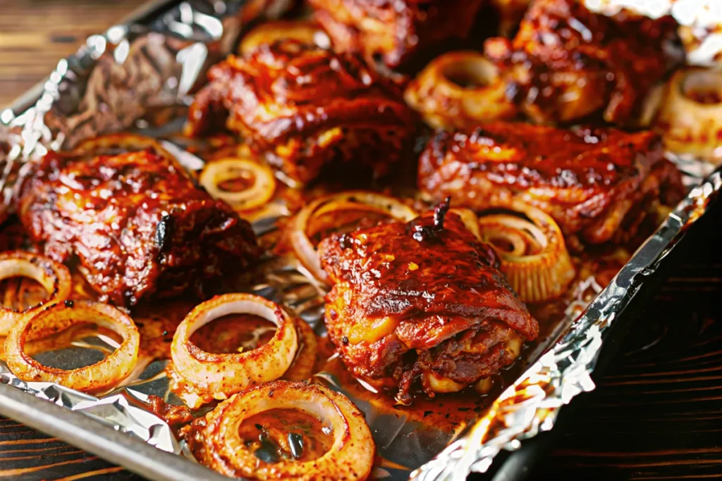 Baked Barbecue Chicken Thighs with Onions