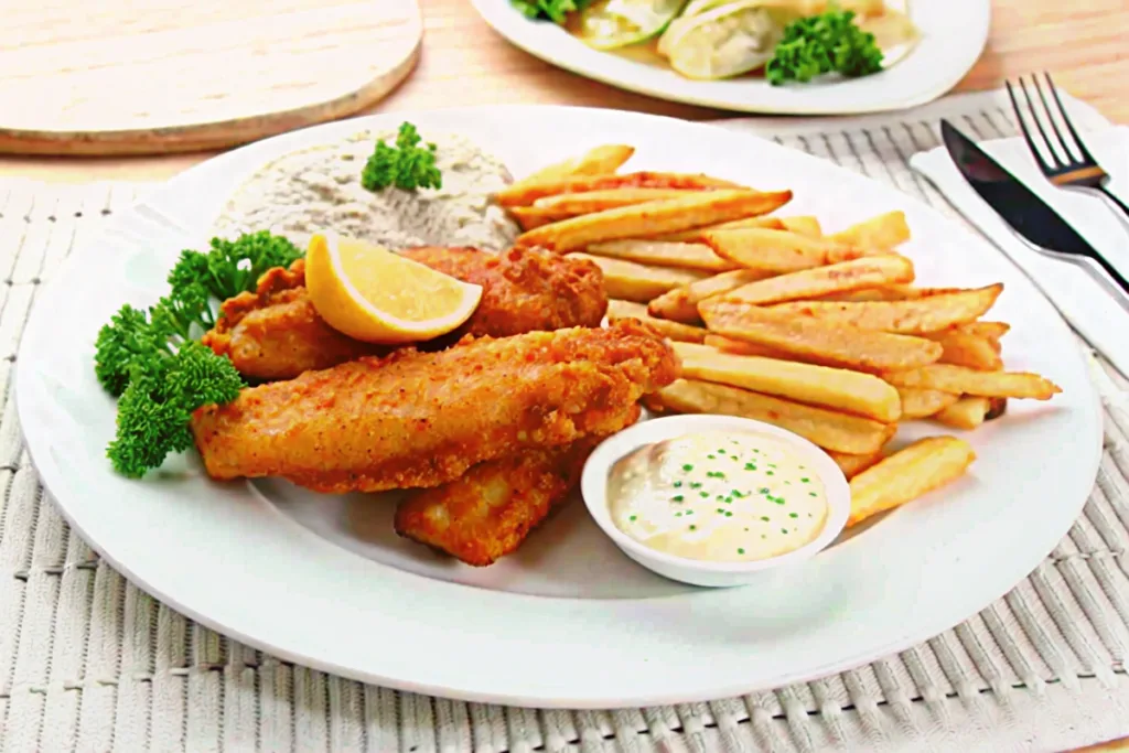 Catfish Dinner with Chips and Tartar Sauce