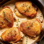 Crispy Chicken Thighs in a Creamy Mushroom Sauce