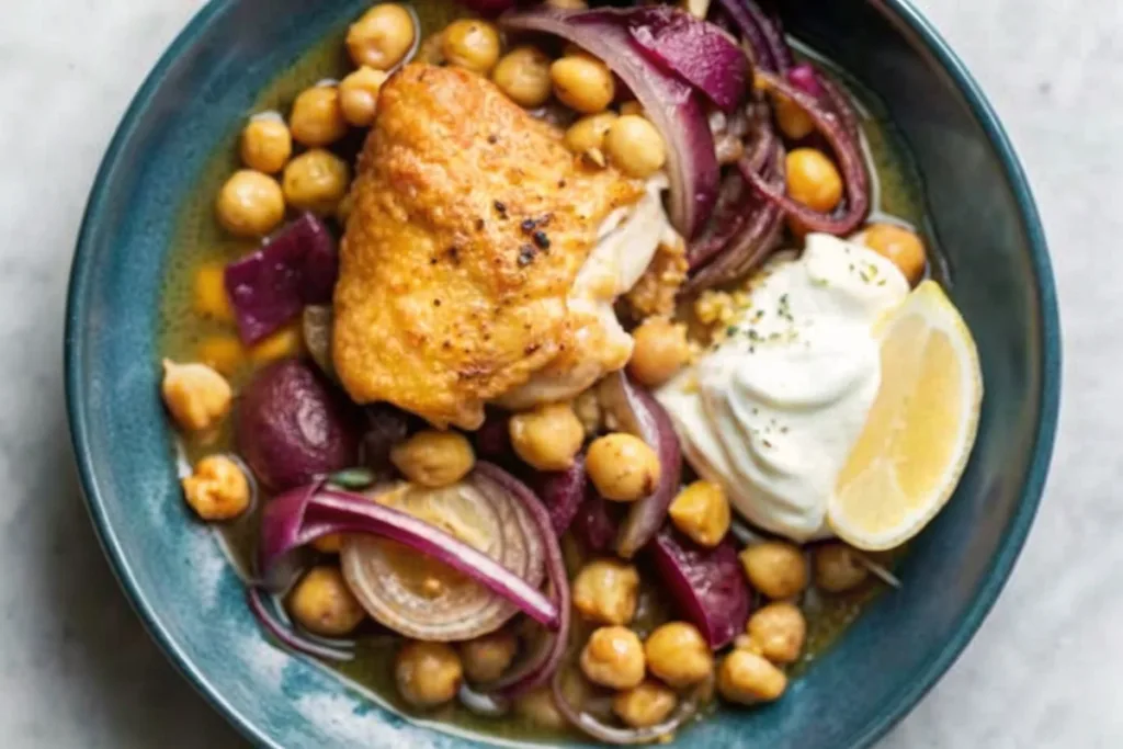 Lemony Chicken Thighs with Chickpeas and Dates