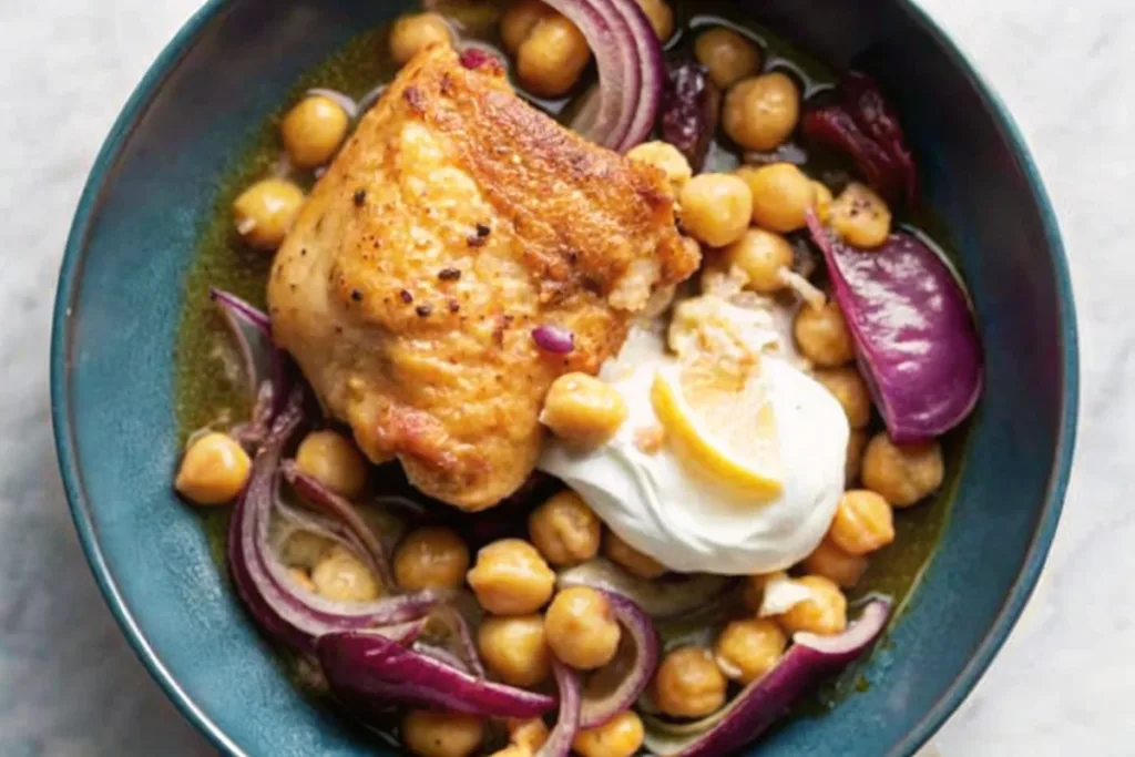 Lemony Chicken Thighs with Chickpeas and Dates