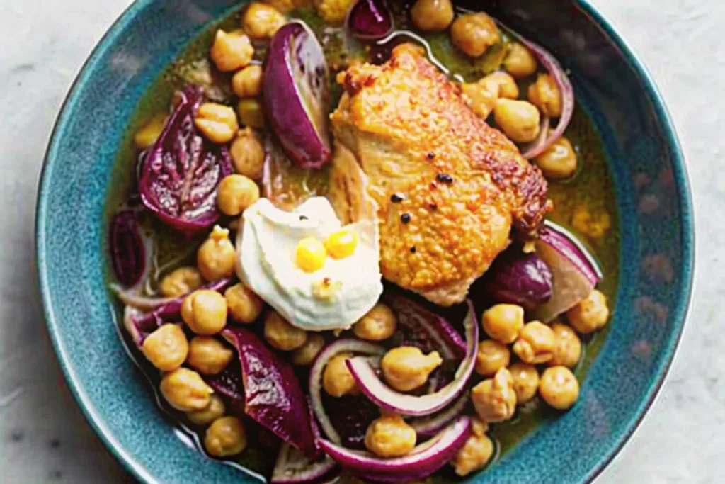 Lemony Chicken Thighs with Chickpeas and Dates