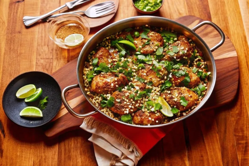 One-Pot Chicken Thighs with Cilantro Rice and Beans