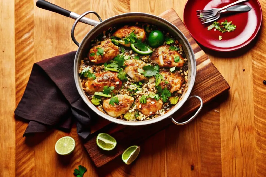 One-Pot Chicken Thighs with Cilantro Rice and Beans