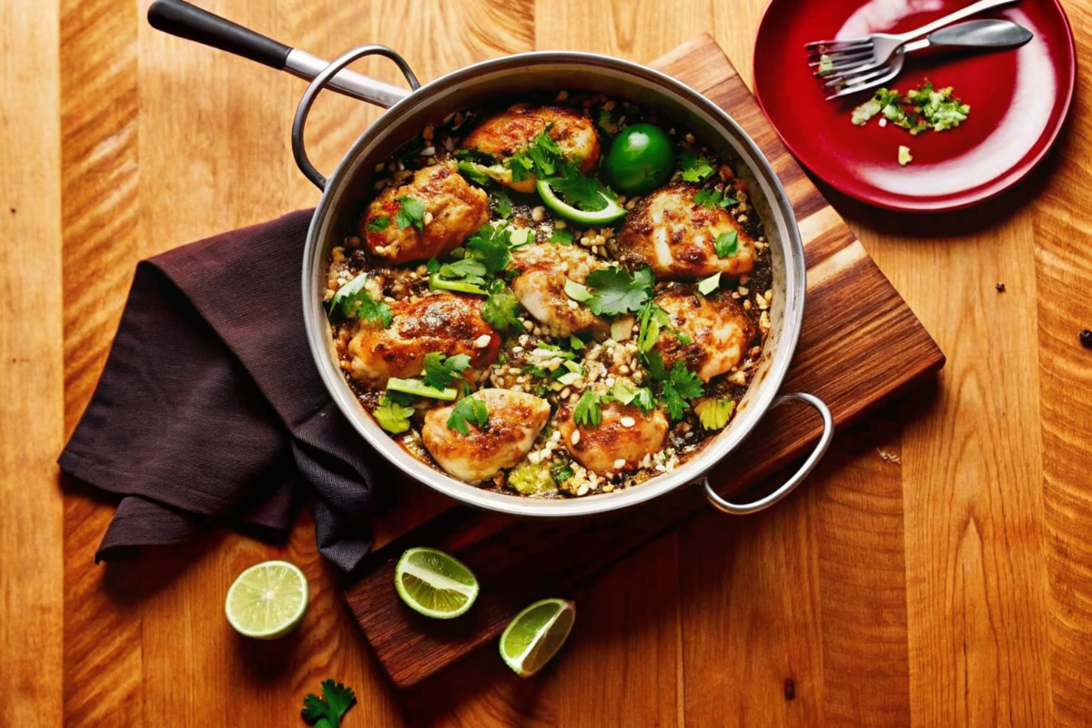 One-Pot Chicken Thighs with Cilantro Rice and Beans