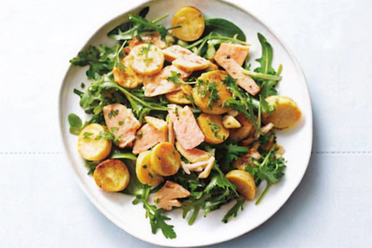 Crispy Potato and Salmon Salad Plated