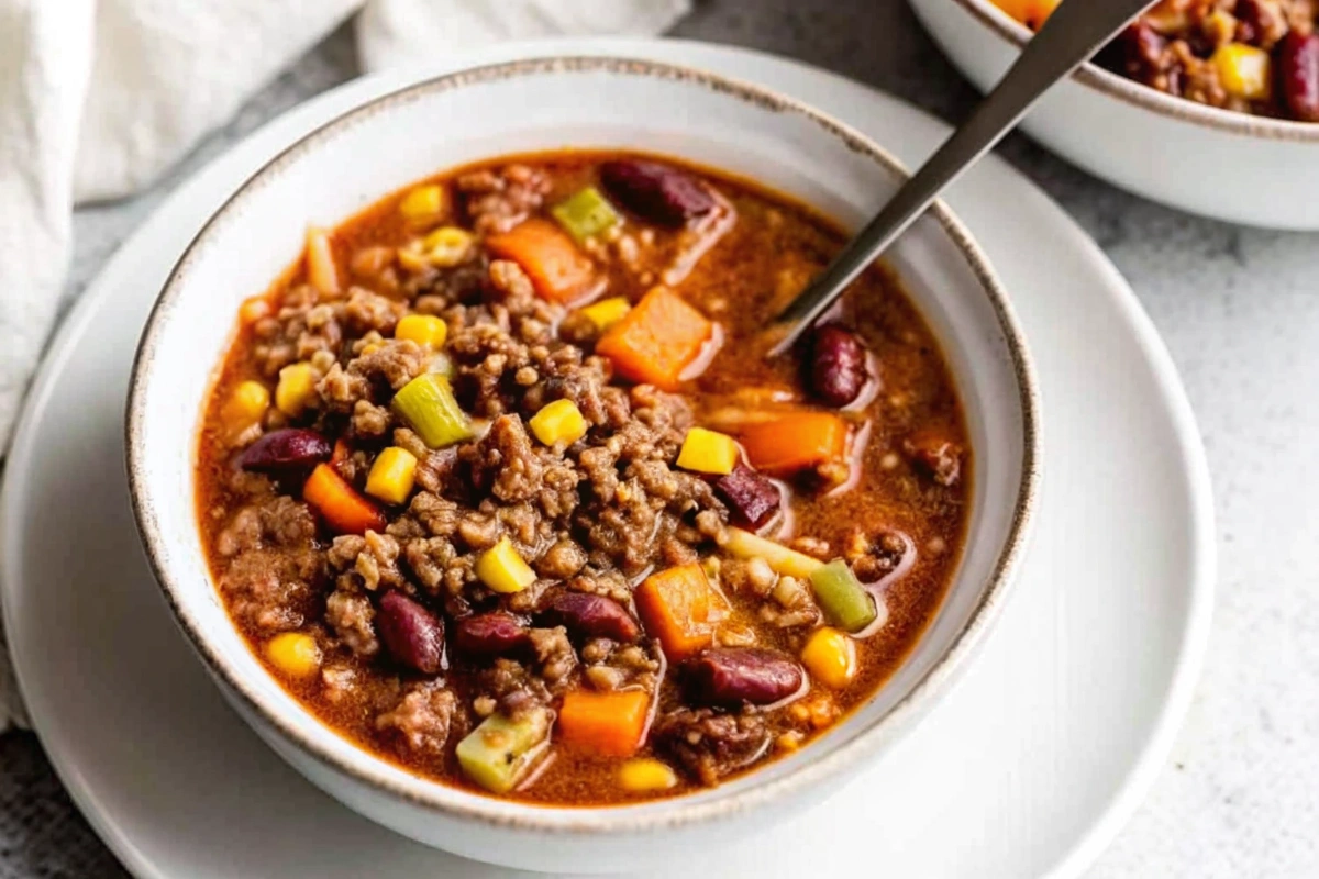 Serving Ground Beef and Vegetable Soup
