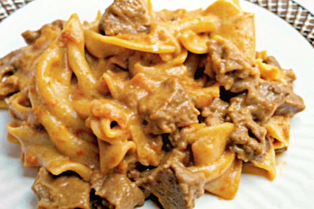 Slow Cooker Ground Beef Stroganoff ingredients ready for cooking