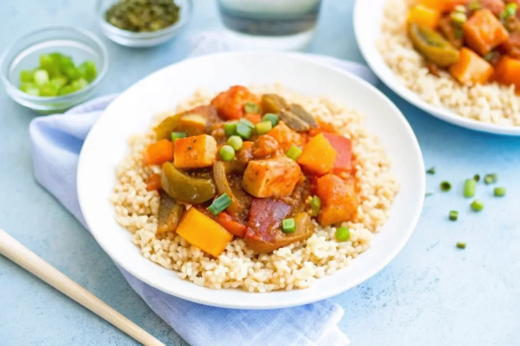 Slow Cooker Vegan Sweet and Sour Tempeh