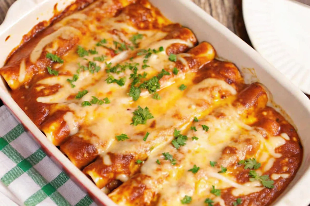 The Best Ground Beef Enchiladas served
