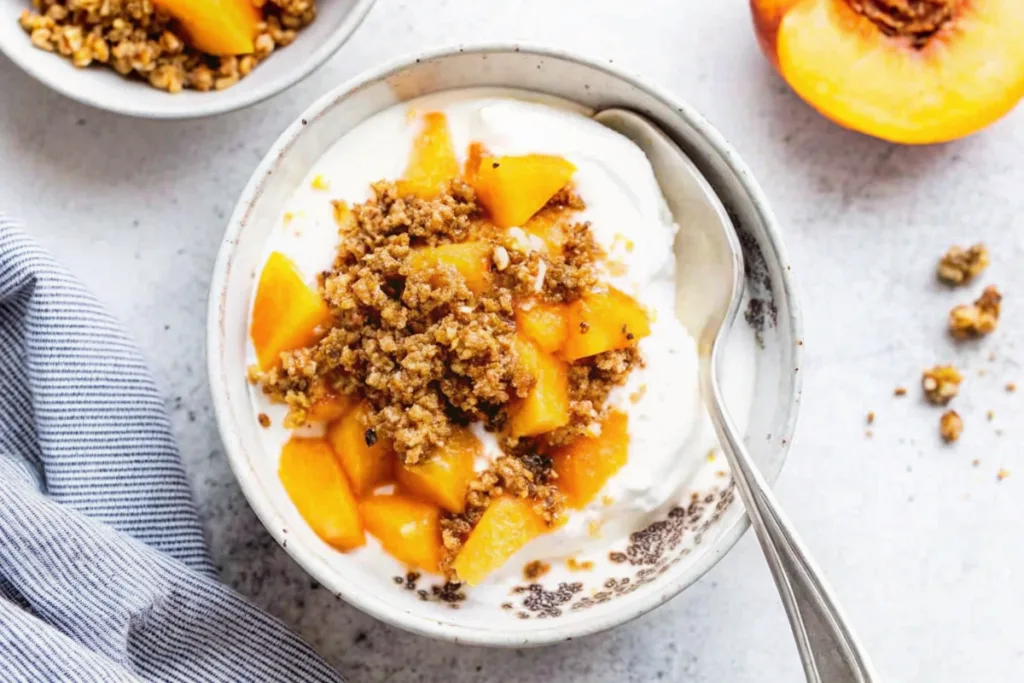Warm Peach Crisp Yogurt Bowl