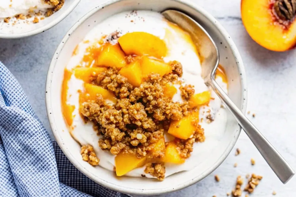 Warm Peach Crisp Yogurt Bowl