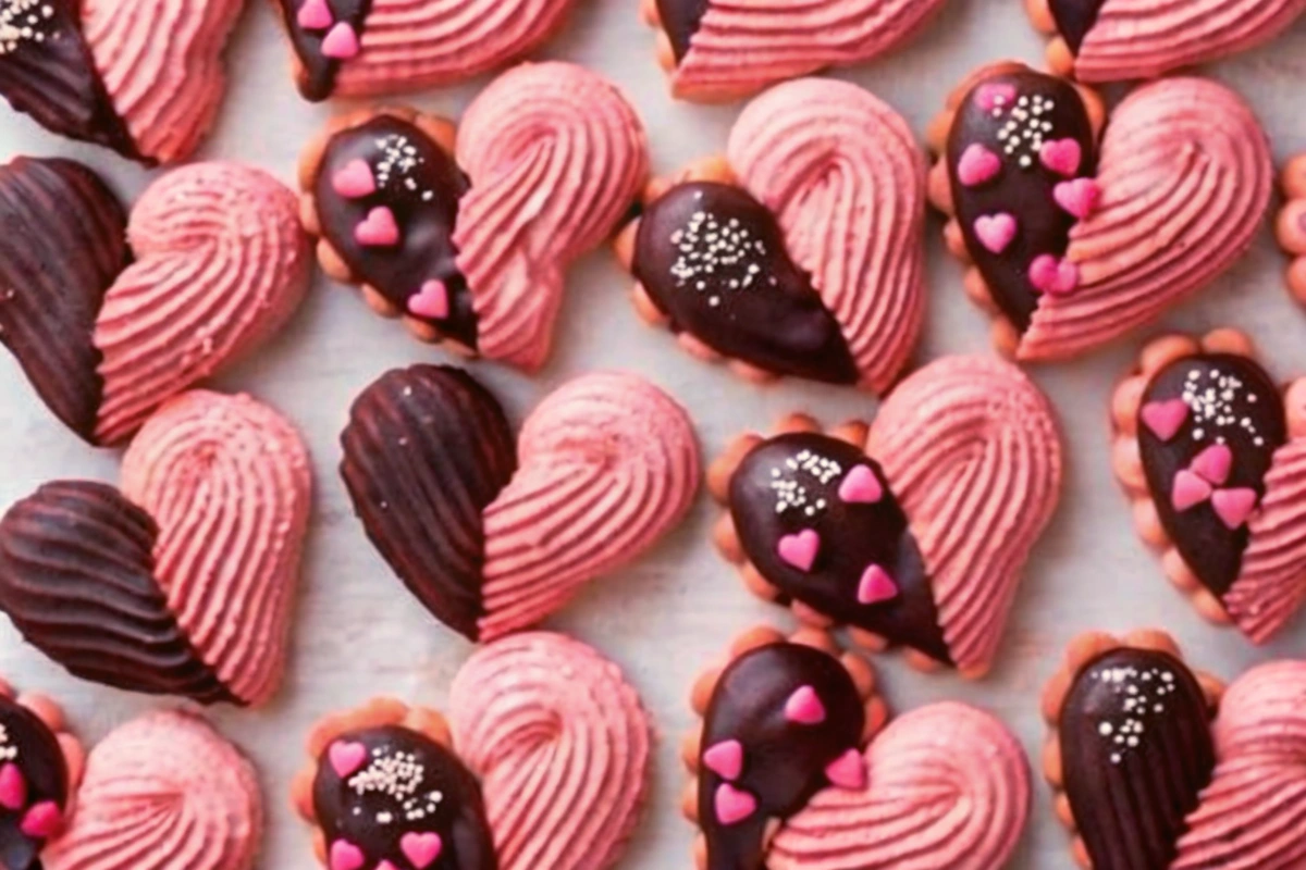 Gluten Free Valentine's Butter Cookies Decorated with Chocolate and Sprinkles