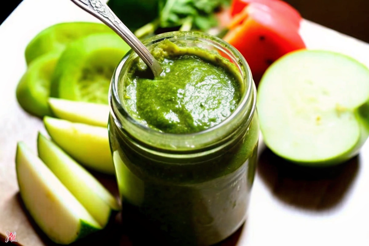 Green chutney served with snacks