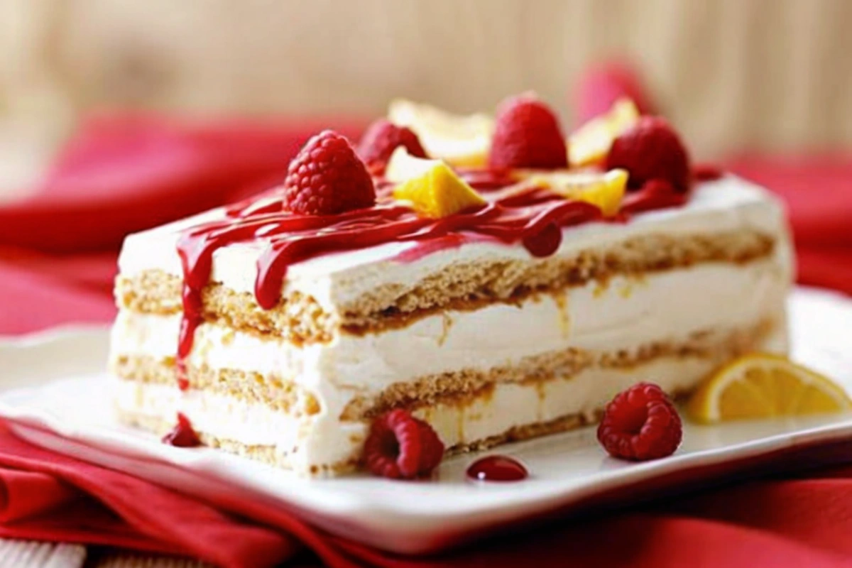 Limoncello Semifreddo with Raspberry Sauce