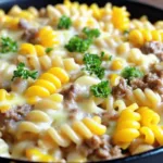Loaded Cheddar Beef and Sweet Corn Rotini Bake