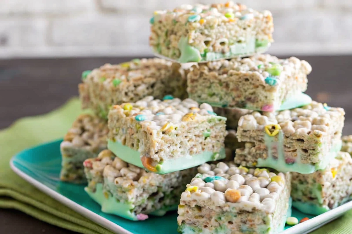 Close-up of Lucky Charms Treats with marshmallows and cereal
