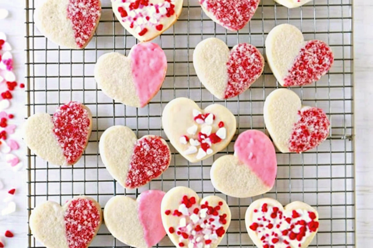 Bowl of grain-free cookie dough with heart cookie cutter