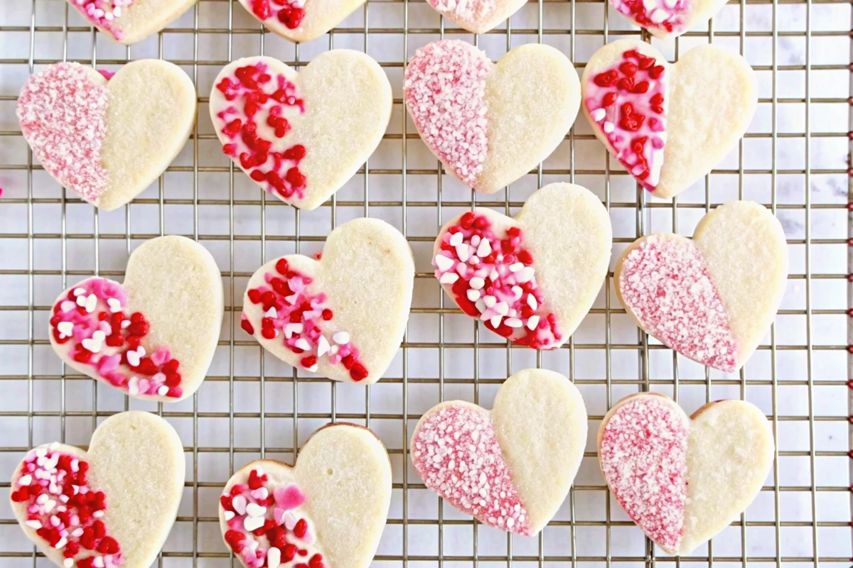 Decorated grain-free heart cookies on a plate